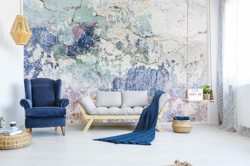 Vlies Fototapete - Blaue schmutzige Wand 375 x 250 cm